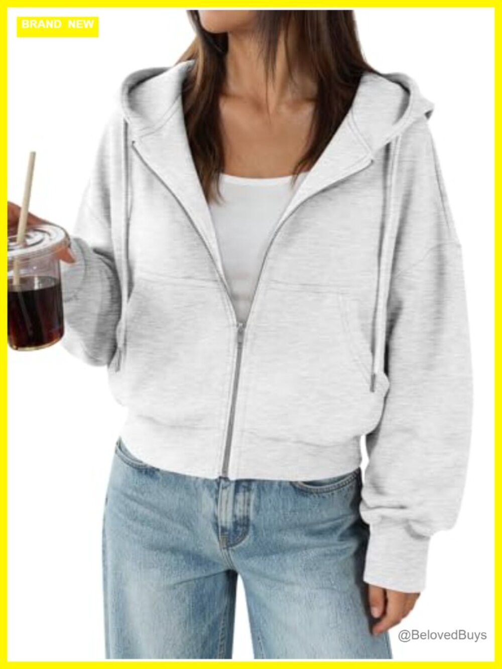 Zip Up Cropped Hoodie Women Fleece Lined Full Zip Sweatshirt
